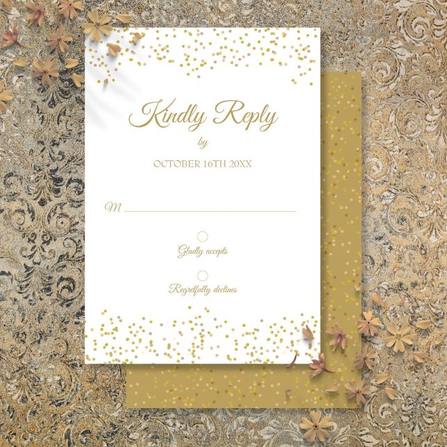 Tarjeta RSVP Elegante De Confetti De Polvo De Oro (Gold Dust Confetti Elegant RSVP Card)