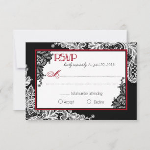Tarjeta RSVP elegante de encaje blanco y negro