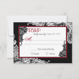 Tarjeta RSVP elegante de encaje blanco y negro
