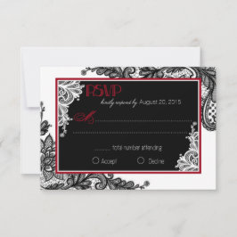 Tarjeta RSVP elegante de encaje blanco y negro