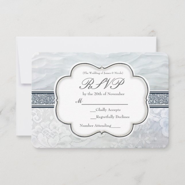Tarjeta RSVP elegante de pulsera blanca y encaje (Anverso)