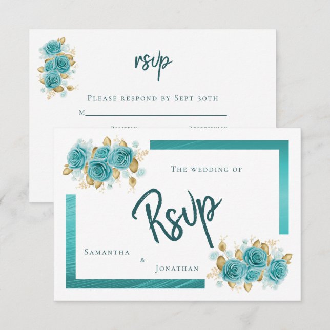 Tarjeta RSVP elegante de Rosa verde azulado y turq (Anverso / Reverso)