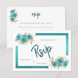 Tarjeta RSVP elegante de Rosa verde azulado y turq