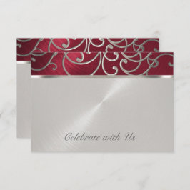 Tarjeta RSVP Elegante Filigree Rojo y Plata