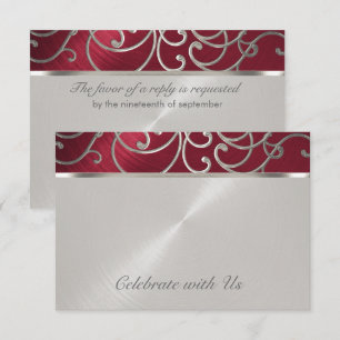 Tarjeta RSVP Elegante Filigree Rojo y Plata