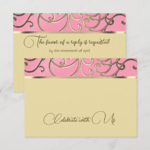 Tarjeta RSVP Elegante Filigree rosa y dorado