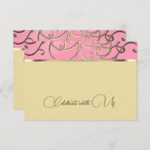 Tarjeta RSVP Elegante Filigree rosa y dorado