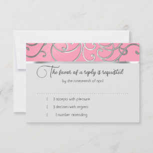 Tarjeta RSVP Elegante Filigree rosa y plateado