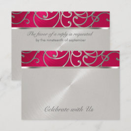 Tarjeta RSVP Elegante Magenta Pink Silver Filigree