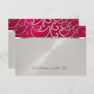 Tarjeta RSVP Elegante Magenta Pink Silver Filigree