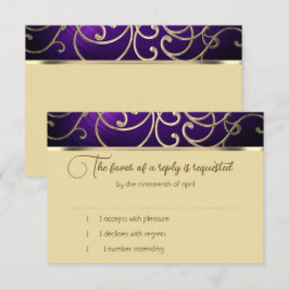 Tarjeta RSVP Elegante Morado y Oro Filigree
