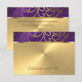 Tarjeta RSVP Elegante Morado y Oro Filigree