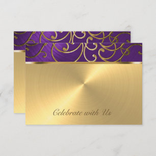 Tarjeta RSVP Elegante Morado y Oro Filigree