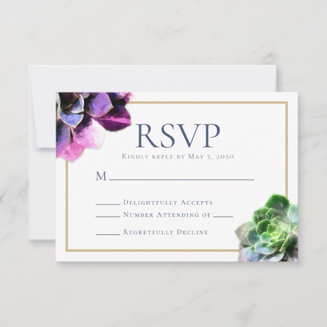 Tarjeta RSVP Elegante para Purple Succulent (Anverso)