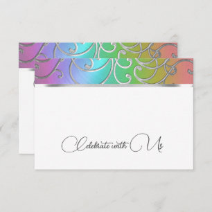 Tarjeta RSVP Elegante Rainbow y Silver Filigree
