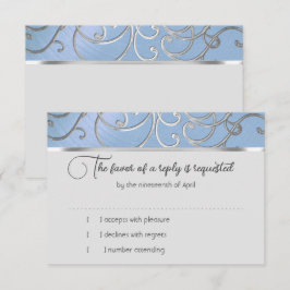 Tarjeta RSVP Elegante Sky Blue y Gold Filigree
