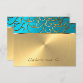 Tarjeta RSVP Elegante Turquoise Blue Gold Filigree