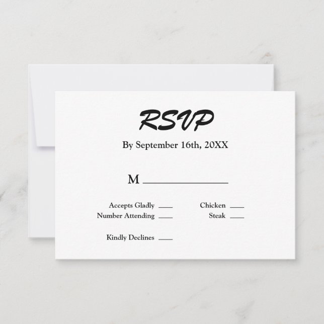 Tarjeta RSVP en blanco y negro (Anverso)
