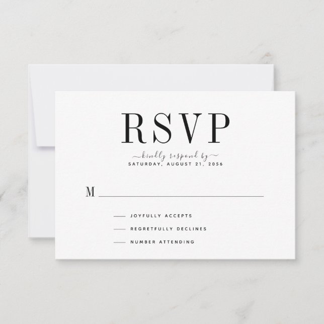 Tarjeta RSVP en blanco y negro boda (Anverso)