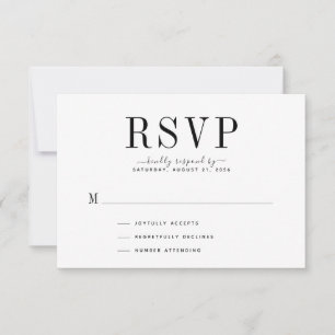 Tarjeta RSVP en blanco y negro boda