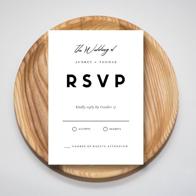 Tarjeta RSVP en blanco y negro |Boda Minimalista m (Contemporary Black & White Simple Wedding RSVP Card)