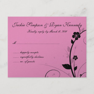 Tarjeta RSVP en blanco y negro Pared floral Plata