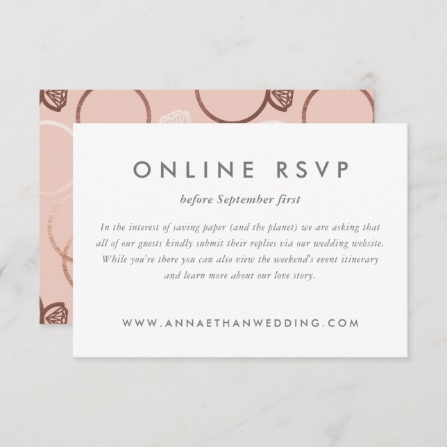 Tarjeta RSVP en línea de Boda de anillo de oro Ros (Anverso / Reverso)