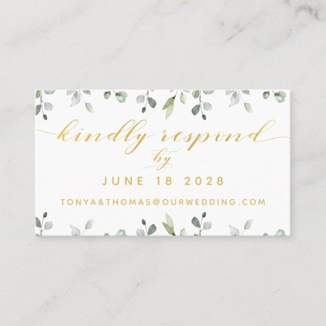 Tarjeta RSVP en línea de Boda de escritura de oro  (Anverso)