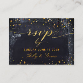 Tarjeta RSVP en línea de Boda nocturno Gold Starry