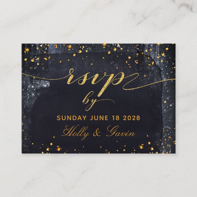 Tarjeta RSVP en línea de Boda nocturno Gold Starry (Anverso)