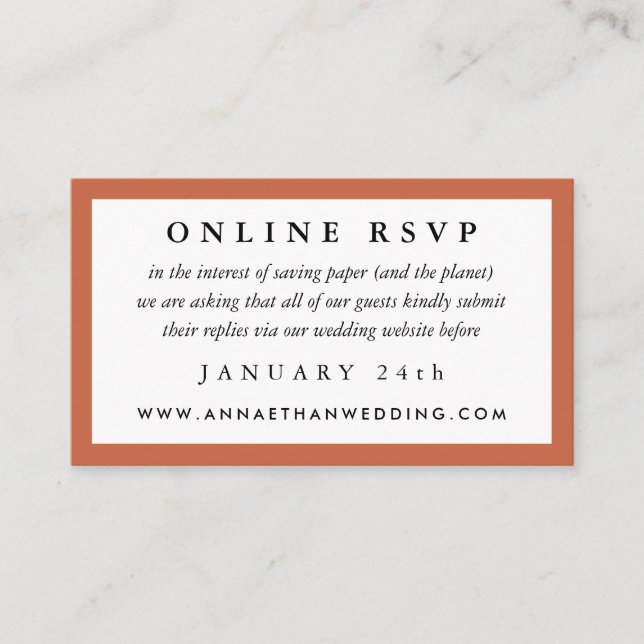 Tarjeta RSVP en línea de Terracotta Red Frame Boda (Anverso)