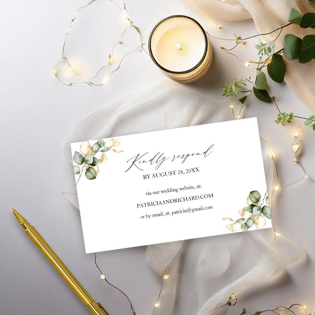 Tarjeta RSVP en línea para Boda de verde de oro (Subido por el creador)