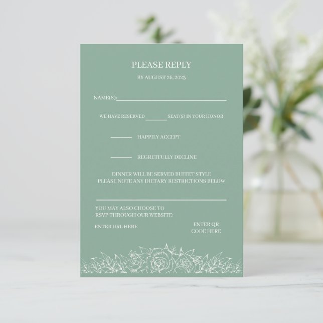 Tarjeta RSVP en Sage Florals (Anverso de pie)