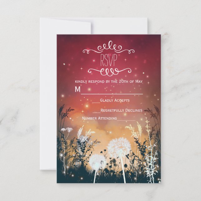 Tarjeta RSVP encantada con estrellas de cielo rojo (Anverso)