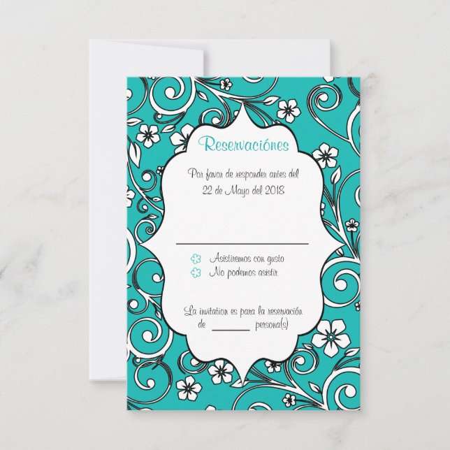 Tarjeta RSVP Española de Quinceañera Azul y Negro (Anverso)