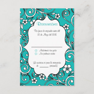 Tarjeta RSVP Española de Quinceañera Azul y Negro