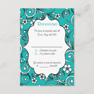Tarjeta RSVP Española de Quinceañera Azul y Negro