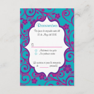 Tarjeta RSVP Española de Quinceañera Azul y Púrpur