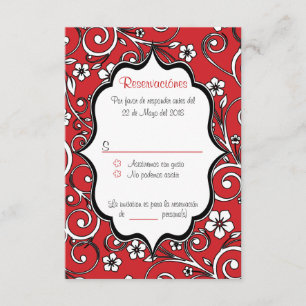 Tarjeta RSVP Española de Quinceañera Roja y Negra