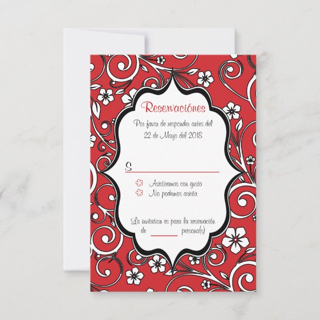 Tarjeta RSVP Española Red & Black Quinceañera (Anverso)