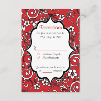 Tarjeta RSVP Española Red & Black Quinceañera