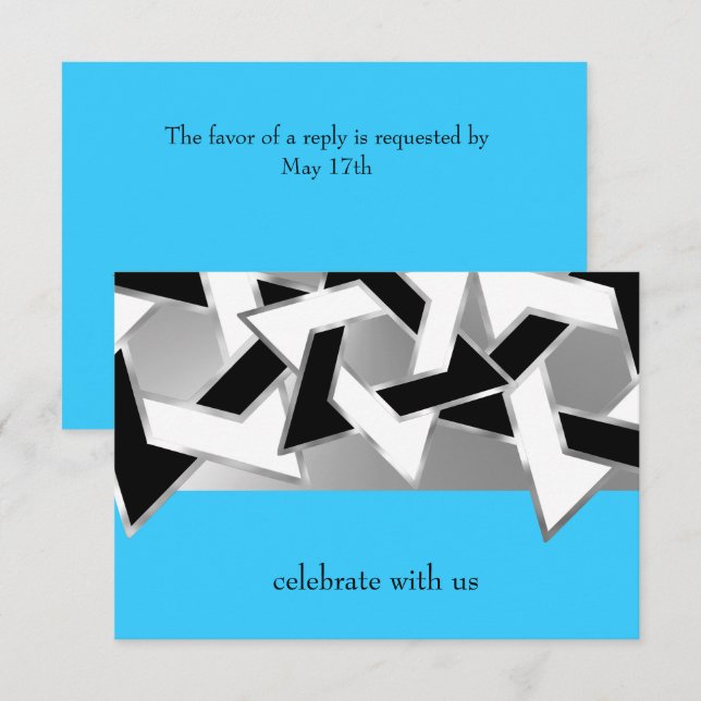 Tarjeta RSVP Estrella blanca negra de David en cua (Anverso / Reverso)