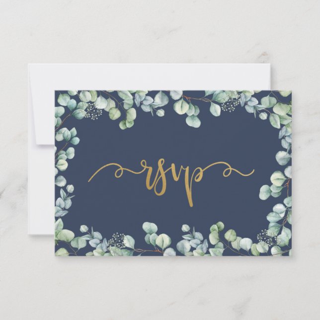 Tarjeta RSVP Eucalyptus Greenery and Gold Wedding (Anverso)