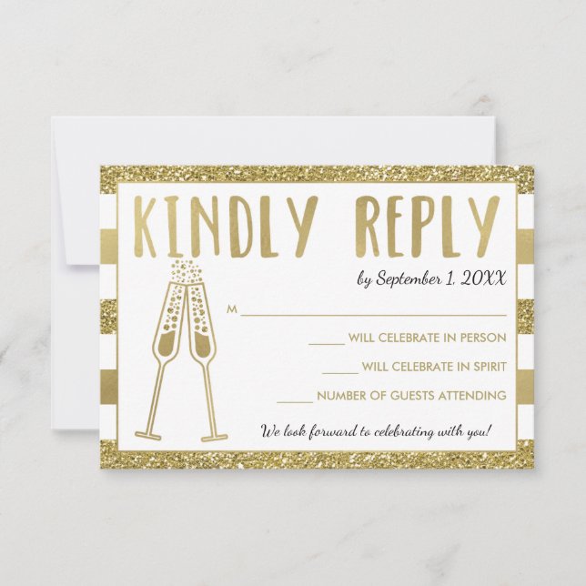 Tarjeta RSVP Fiesta de 50 años, Faux Gold (Anverso)
