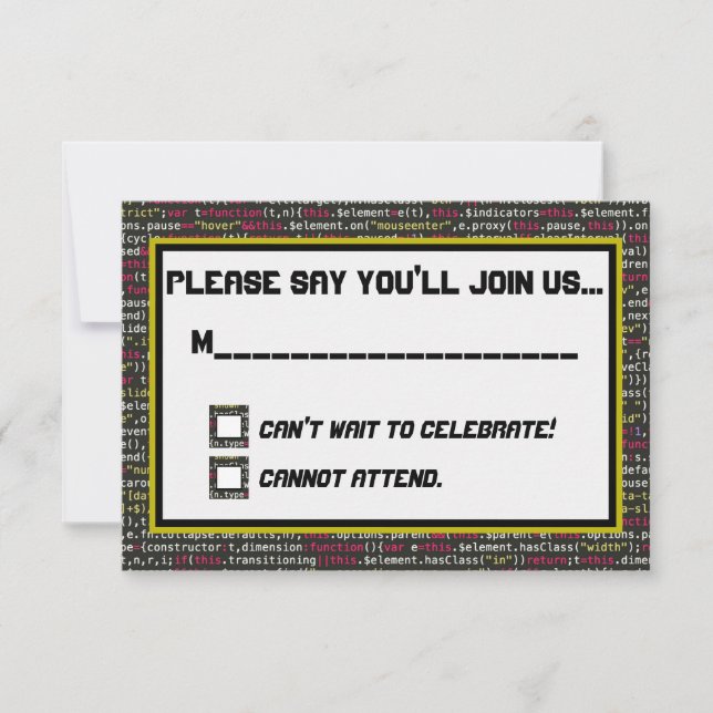 Tarjeta RSVP Fiesta de Coder (Anverso)