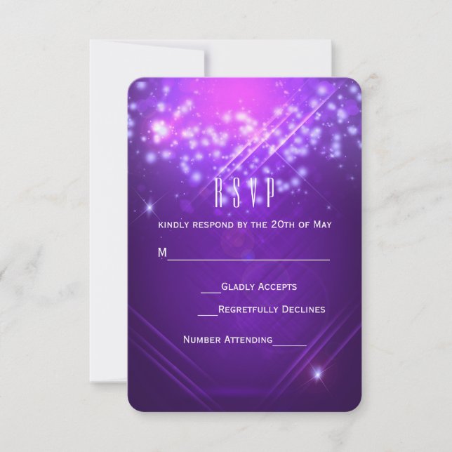 Tarjeta RSVP Fiesta Vibe Glamour Club Purple Spark (Anverso)