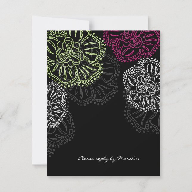 Tarjeta RSVP Flatter 311-Floral | Noir elegante (Anverso)