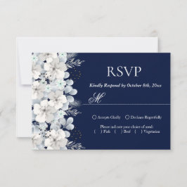Tarjeta RSVP flor blanca sakura azul marino