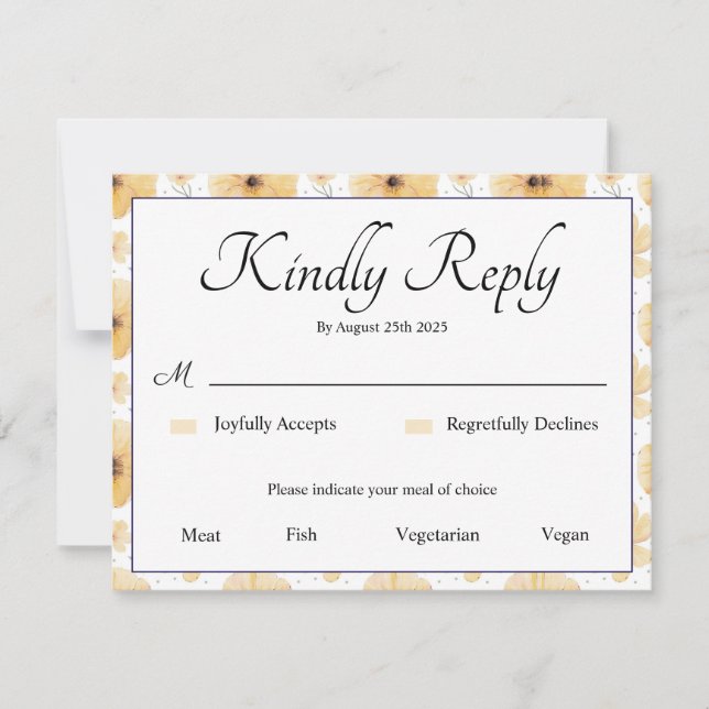 Tarjeta RSVP floral amarilla Delicada (Anverso)
