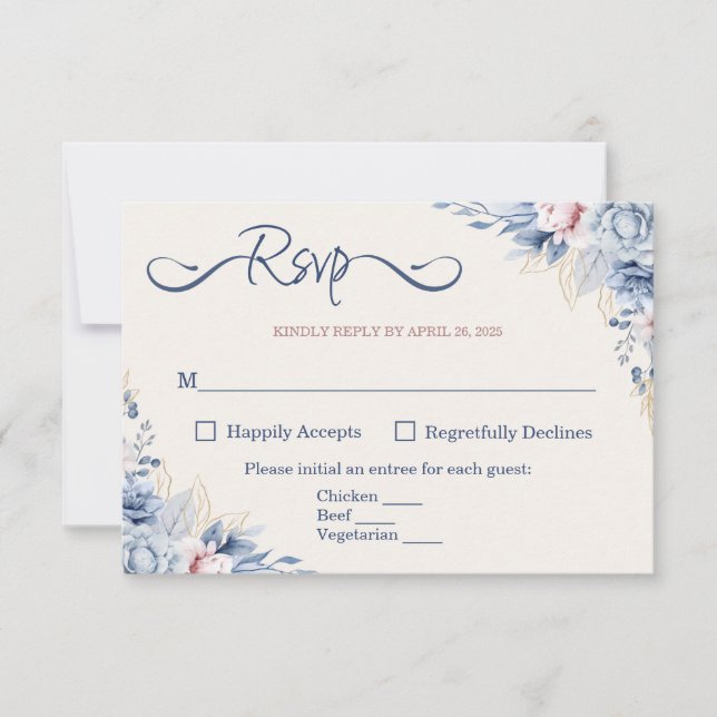 Tarjeta RSVP Floral Azul (Anverso)